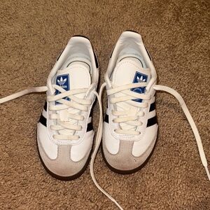 Adidas White and Black Sneakers with Blue Accents